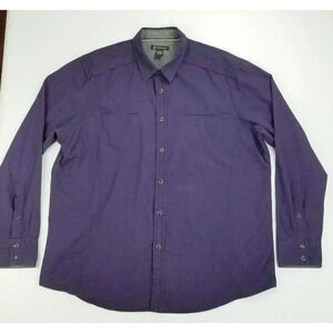 INC Size 2XL Men's Purple Long Sleeve Black Pearl Snap Elbow Button Cotton Shirt